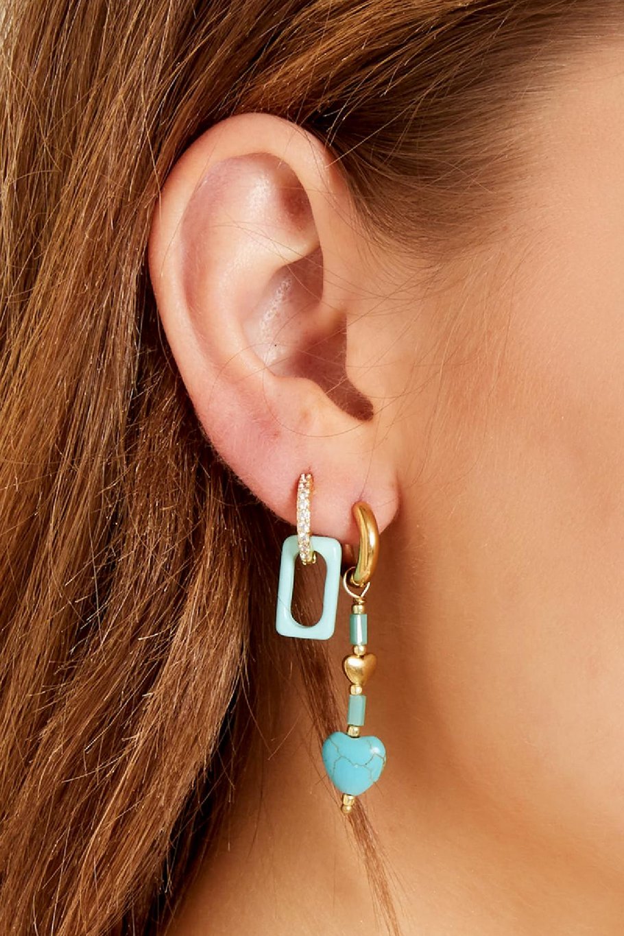 Ohrringe mit blauen Herzen - #summergirls-Kollektion Blau &amp; Goldfarbe Stone Bild4